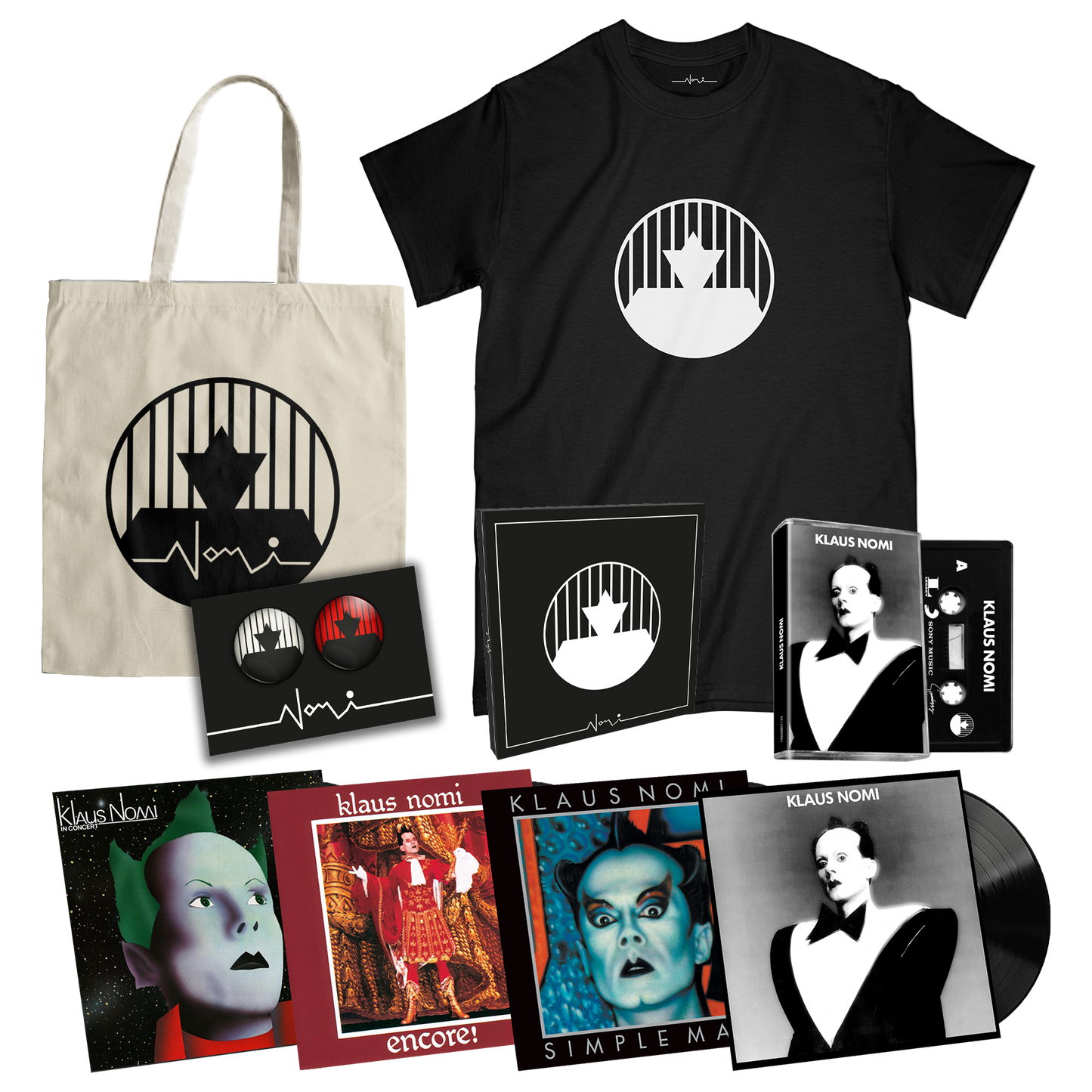 VINYL BOX + K7+ KLAUS NOMI + T-SHIRT (your choice) + TOTEBAG + FREE BADGES